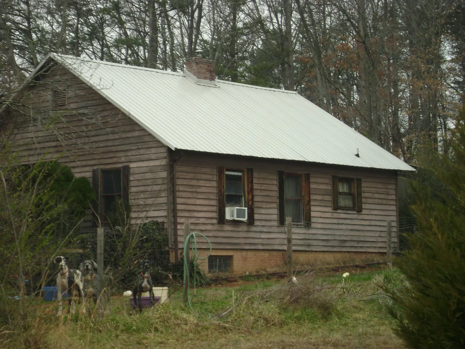 White metal roof on an old wood sided farmhouse, from a Metal Roof Installation job in Asotin